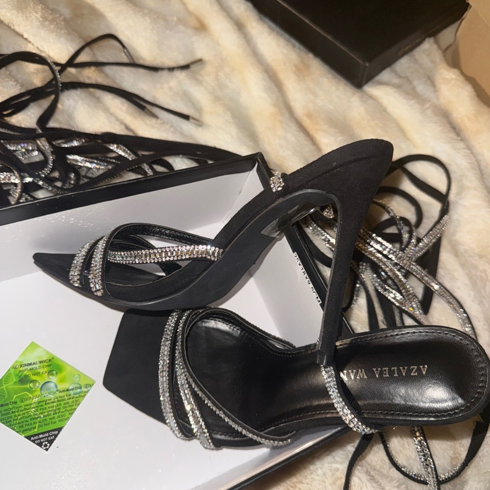 Azalea Wang Black and Silver lace up heels